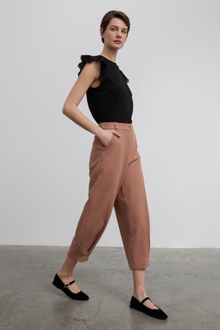 Pantalon 7/8 taille haute - Marron