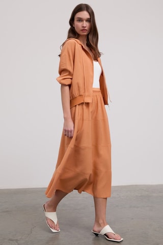 Jupe midi taille haute - Marron