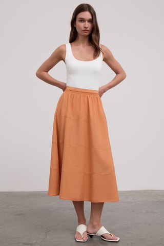 Jupe midi taille haute - Marron