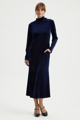 Robe midi en velours - Bleu