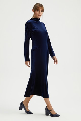 Robe midi en velours - Bleu