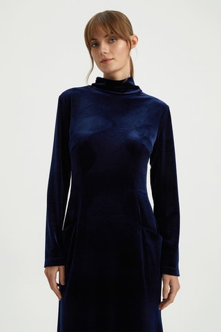 Robe midi en velours - Bleu
