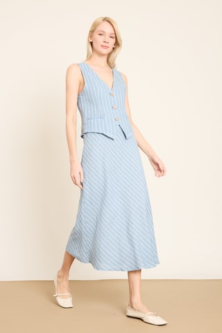 Jupe midi en lin - Bleu