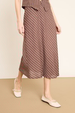 Jupe midi en lin - Marron