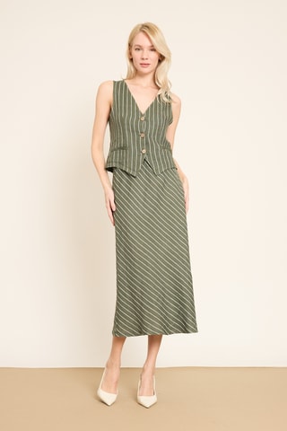 Jupe midi en lin - Kaki