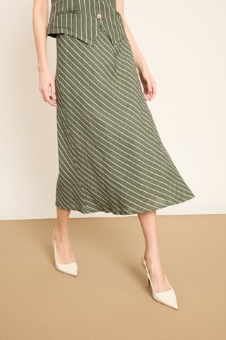Jupe midi en lin - Kaki