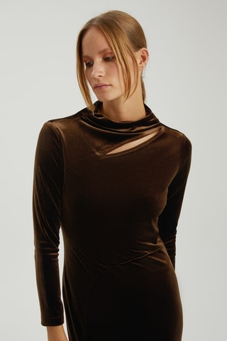 Robe fourreau en velours - Marron