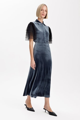 Jupe midi en velours taille haute - Gris