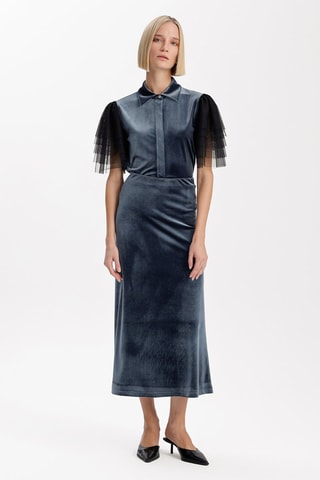 Jupe midi en velours taille haute - Gris