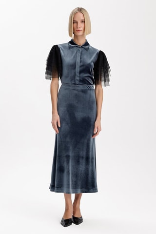 Jupe midi en velours taille haute - Gris