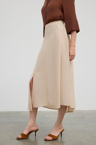 Jupe midi taille haute - Beige