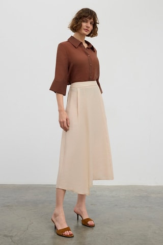 Jupe midi taille haute - Beige