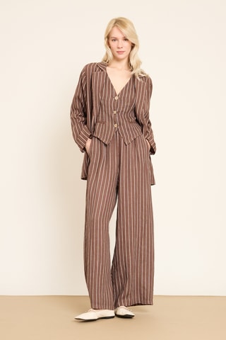 Pantalon wide legs en lin - Marron