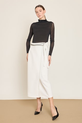 Jupe portefeuille taille haute - Beige