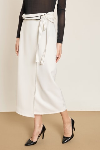 Jupe portefeuille taille haute - Beige