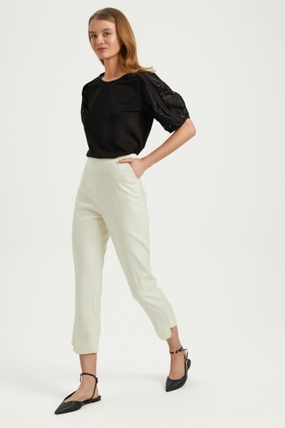 Pantalon cigarette taille haute - Blanc