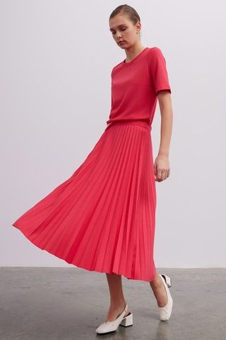 Jupe plissée - Beige et rouge