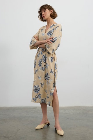 Robe midi en lin - Beige