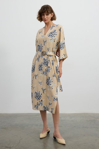 Robe midi en lin - Beige