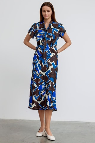 Robe midi - Blanc et bleu