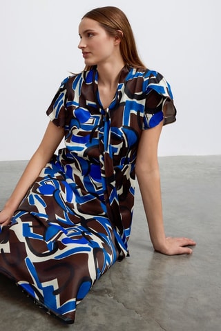 Robe midi - Blanc et bleu