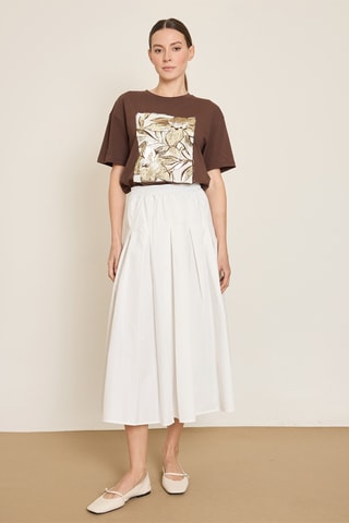 Jupe midi taille haute - Beige