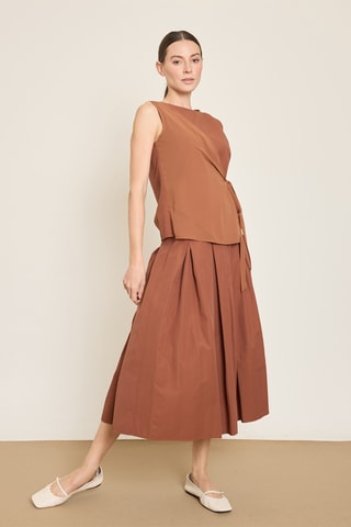 Jupe midi taille haute - Marron