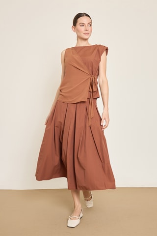 Jupe midi taille haute - Marron
