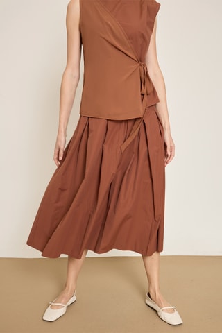 Jupe midi taille haute - Marron