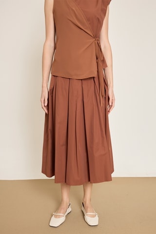 Jupe midi taille haute - Marron
