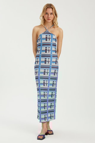 Robe longue - Noir, beige, bleu et violet