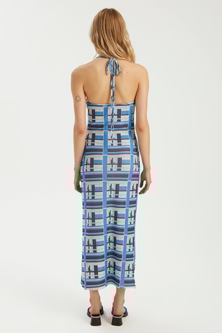 Robe longue - Noir, beige, bleu et violet