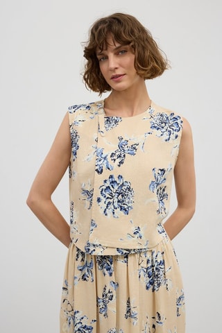 Blouse en lin - Bleu et beige