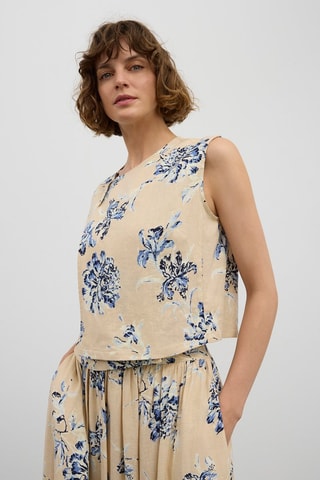 Blouse en lin - Bleu et beige