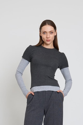 T-shirt trompe-l'œil - Gris