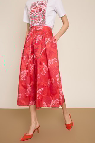 Jupe midi taille haute - Corail