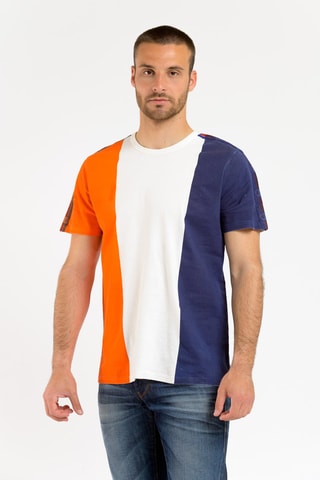 T-shirt - Blanc - Blanc, bleu et orange