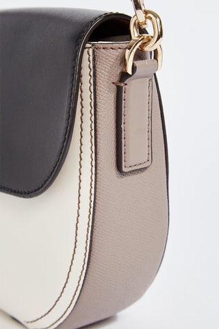 Sac porté épaule en cuir de veau - Beige et noir