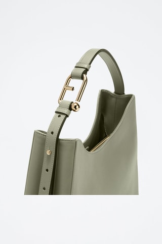 Sac porté épaule en cuir Nuvola - Taille L - Vert sauge