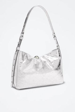Sac porté épaule en cuir Sfera Soft - Taille M - Argenté