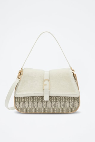Sac porté épaule en cuir et fourrure de mouton Furla Flow - Blanc