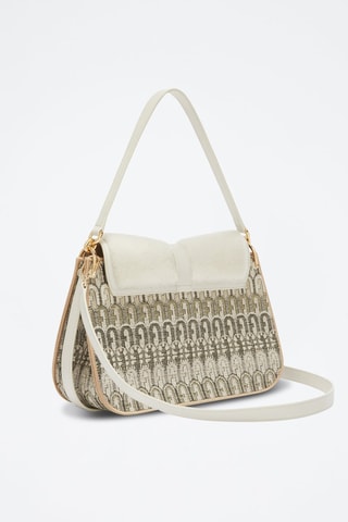 Sac porté épaule en cuir et fourrure de mouton Furla Flow - Blanc