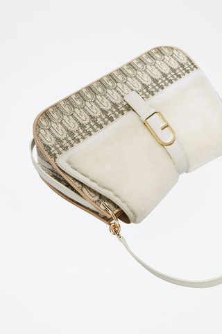Sac porté épaule en cuir et fourrure de mouton Furla Flow - Blanc