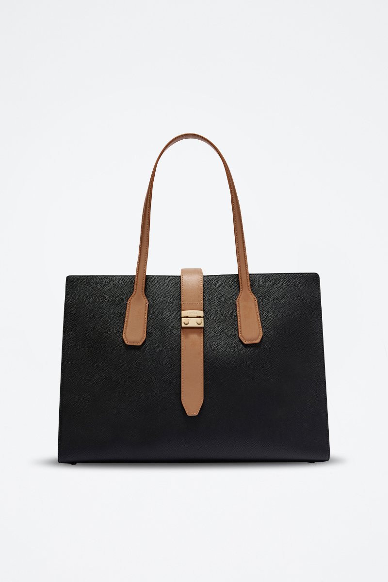 Bolso shopper de piel Metro - Tamaño L - Negro