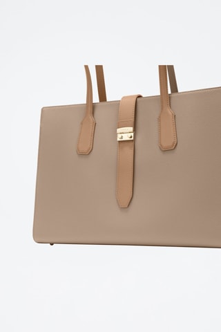 Cabas en cuir Metro - Taille L - Taupe