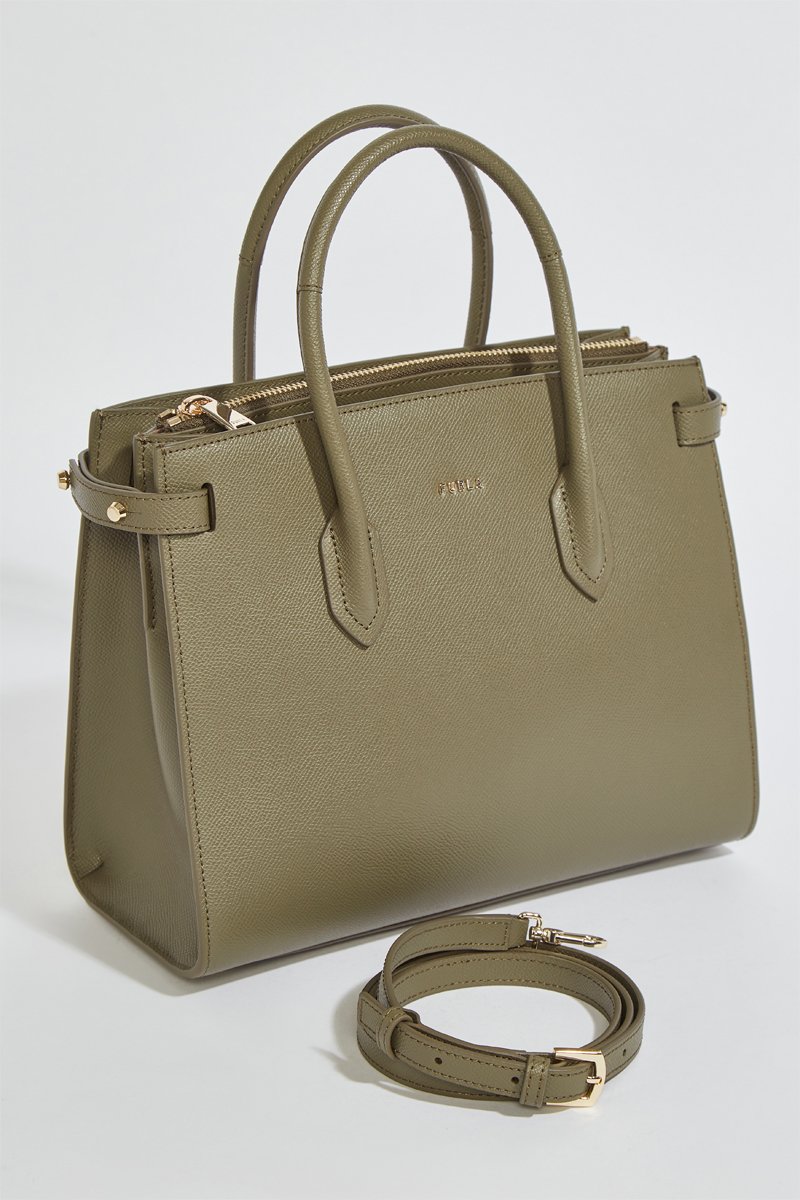 Bolso shopper de piel Gardenia - Tamaño S -  Caqui