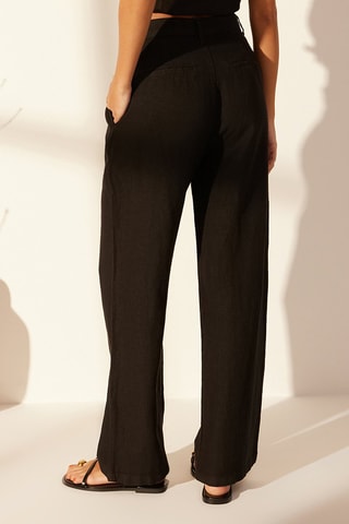 Calças wide legs em linho cintura subida - Preto