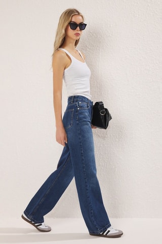 Calças wide legs cintura subida e calças cintura subida - Azul-médio e azul