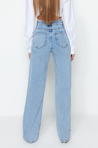 Calças de ganga wide legs cintura subida Azul-claro