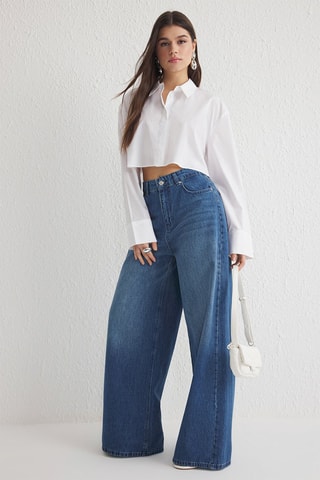 Calças de ganga palazzo - Azul